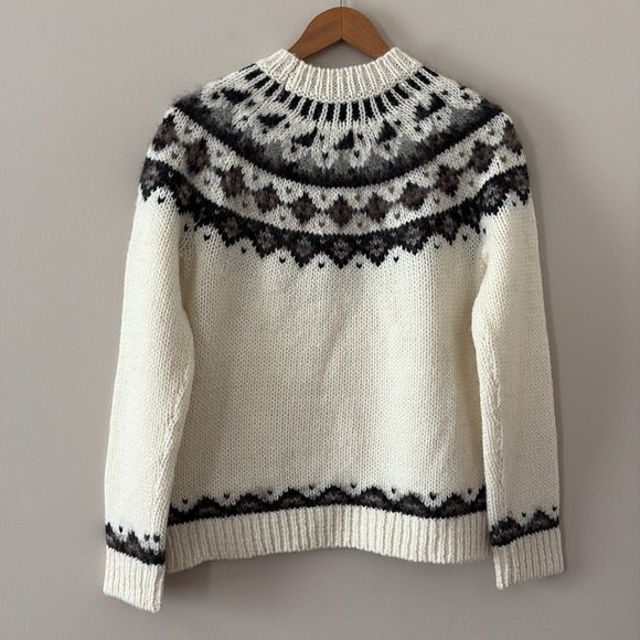 New LOFT Fair Isle Embellished Crewneck Sweater Wool Alpaca Blend Size L - Picture 6 of 10